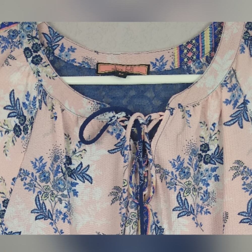 OLIVE HILL Boho Peasant Floral Top Pink Blue Med. - Picture 7 of 15